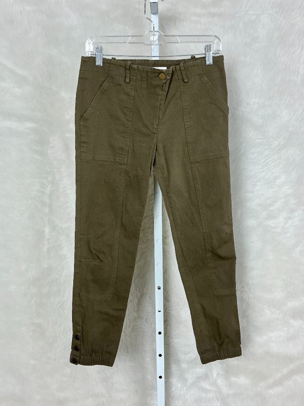 Veronica Beard Green Cotton Patch Pocket Snap Ankle Field Cargo Ankle Pants 8
